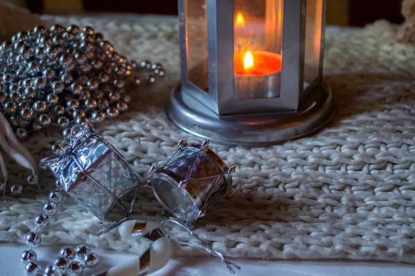 Burning Candle Christmas Decoration — Stock Photo, Image