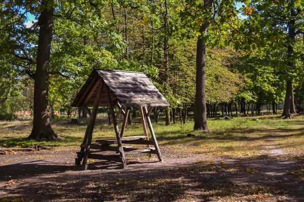 Ένα Παλιό Ξύλινο Περίπτερο Στο Δάσος Ειρηνικό Μέρος Για Χαλάρωση — Φωτογραφία Αρχείου