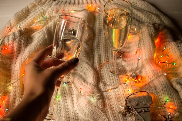 Окуляри Шампанського Різдвяні Прикраси — стокове фото
