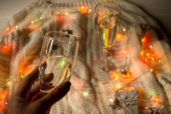 Les Verres Champagne Décoration Noël — Photo