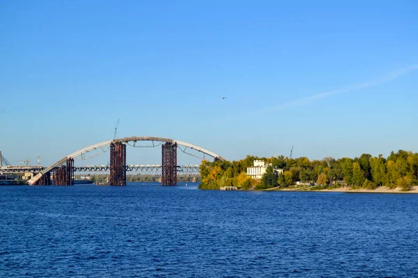 Landschaft Mit Dem Fluss Dnipro Und Brücken Kiew Ukraine — Stockfoto