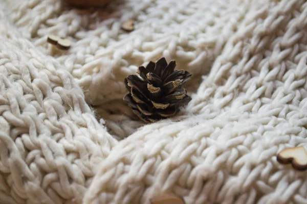 Una Textura Lana Punto Con Decoración Natural Fondo Temporada Fría — Foto de Stock