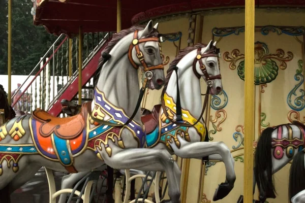 Vintage European Carousel Park Merry Horses Retro Style Carousel — Zdjęcie stockowe