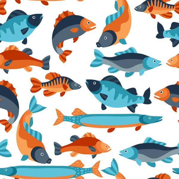 Seamless pattern with various fish. Background made without clipping mask. Easy to use for backdrop, textile, wrapping paper — Stock Illustration Seamless pattern with various fish. Background made without clipping mask. Easy to use for backdrop, textile, wrapping paper Stock Illustration