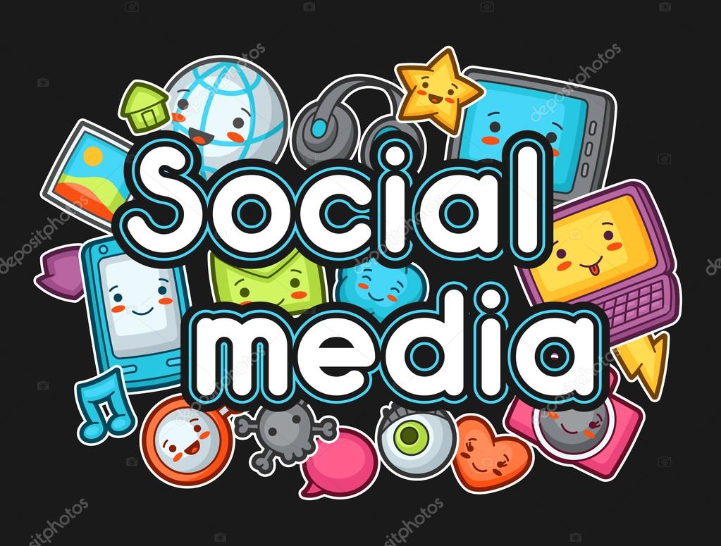 Descargar - Elementos de las redes sociales gadgets kawaii. Garabatos con expresión facial bastante. Ilustración de teléfono, tableta, globo, cámara, ordenador portátil, auriculares y otros — Ilustración de stock Elementos de las redes sociales gadgets kawaii. Garabatos con expresión facial bastante. Ilustración de teléfono, tableta, globo, cámara, ordenador portátil, auriculares y otros — Vector de stock