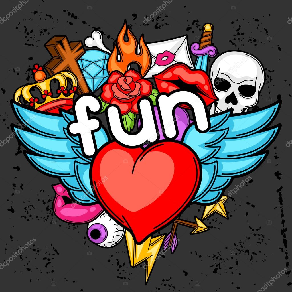 Print With Retro Tattoo Symbols Cartoon Old School Illustration Stock Vector Image By C Incomible