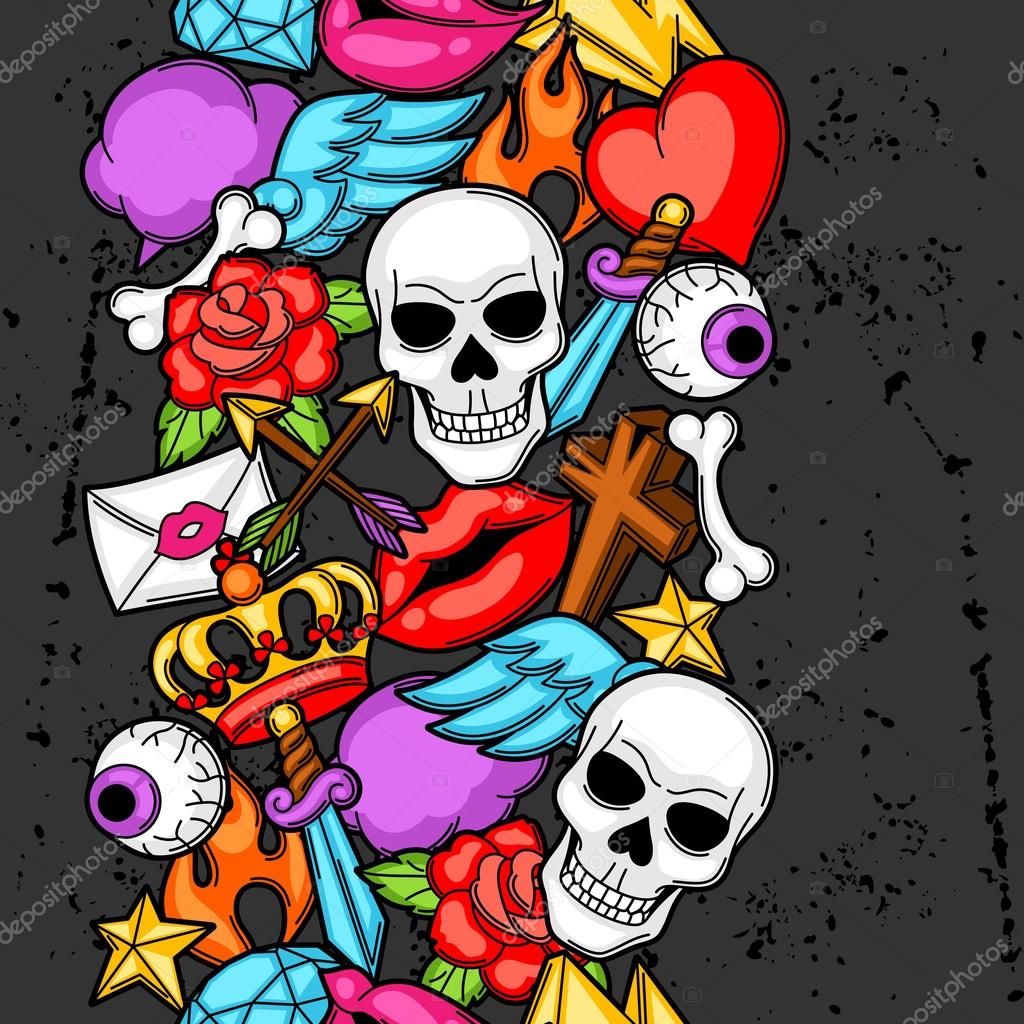 seamless pattern with retro tattoo symbols cartoon old seamless pattern with retro tattoo symbols cartoon old