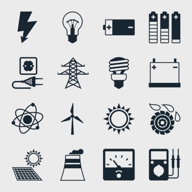 Set of industry power icons in flat design style.