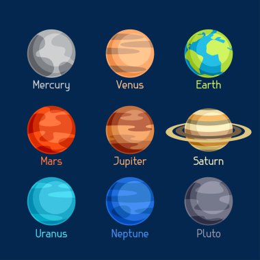 Cosmic icon set of planets solar system.