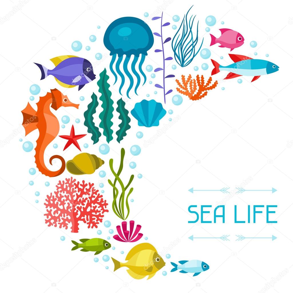 Marine life background design with sea animals. Stock Vector Image by