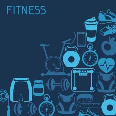 Sports background with fitness icons in flat style.