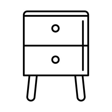 Komodinin simgesi. Ev dekorasyonu elementi ince çizgi çizimi. Tasarım için ev dekorasyonu.