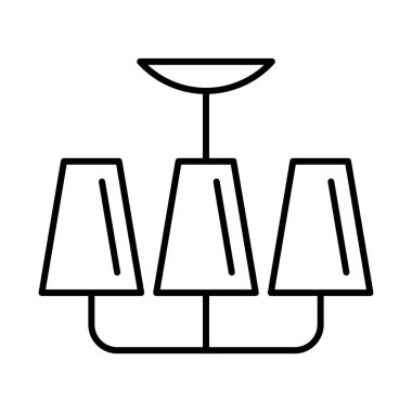 Avize ikonu asılıyor. Ev dekorasyonu elementi ince çizgi çizimi. Tasarım için ev dekorasyonu.