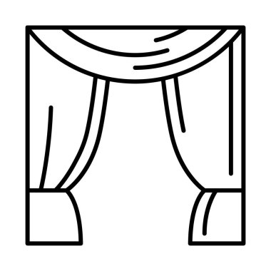 Perdeler ve perde ikonu. Ev dekorasyonu elementi ince çizgi çizimi. Tasarım için ev dekorasyonu.