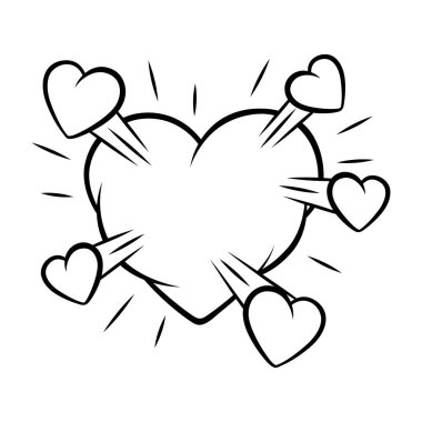 Sevgililer Günü çizgi filmi kalbi. Komik bir şekilde romantik konuşma balonu. Tebrik kartına bayılırım. Tasarım için dekoratif öge.