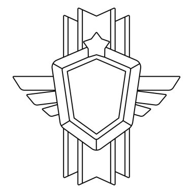 Kurdeleli ve kanatlı altın bir kalkan. Kazananlar için oyun ödülü. Spor müsabakaları için ödülün tasviri. Şirket ve iş başarısı.