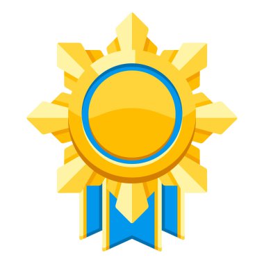 Kurdeleli ve vatalı altın madalya. Kazananlar için oyun ödülü. Spor müsabakaları için ödülün tasviri. Şirket ve iş başarısı.