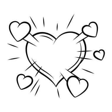 Sevgililer Günü çizgi filmi kalp patlaması. Komik bir şekilde romantik konuşma balonu. Tebrik kartına bayılırım. Tasarım için dekoratif öge.