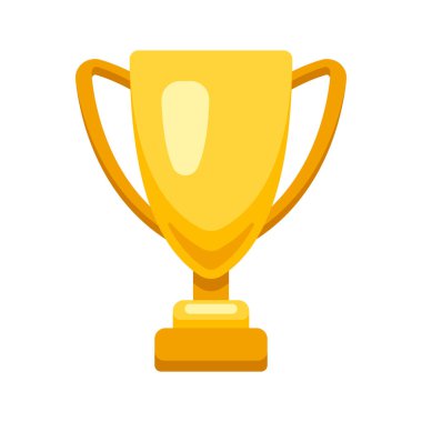 Gold cup on stand. Game award for the winners. Illustration of prize for sports competitions. Corporate and business achievement.