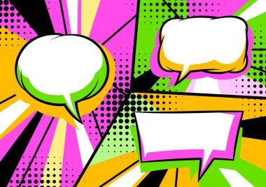 Konuşma baloncuğu olan bir arka plan. Pop sanat tarzında dekoratif soyut kart. Retro tasarımı.