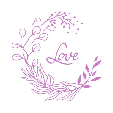 Davetiye için düğün çerçevesi. Evlilik geçmişi oldukça stilize çiçek dallarıyla dolu. Romantik dekor.