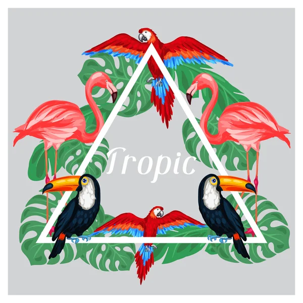 Tropical birds print design with palm leaves