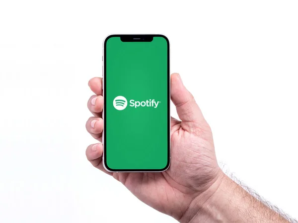 Antalya Turkey Prosinec 2020 Iphone Chytrý Telefon Displej Logem Spotify — Stock fotografie