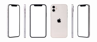Antalya, Türkiye - 02 Ocak 2021: Yeni çıkan iphone 12 beyaz renkli model seti