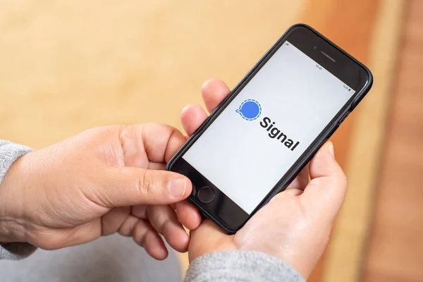 Antalya Turkey Januari 2021 Logo Aplikasi Signal Private Messenger Telepon — Stok Foto