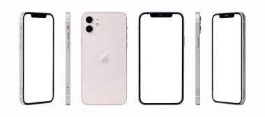 Antalya, Türkiye - 02 Ocak 2021: Yeni çıkan iphone 12 beyaz renkli model seti