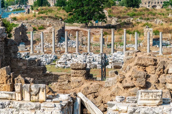 Αρχαία Ερείπια Και Αμφιθέατρο Στο Side Antalya Τουρκία — Φωτογραφία Αρχείου