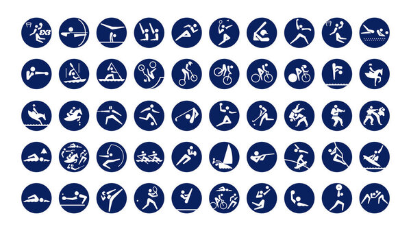 Antalya, Turkey - July 23, 2021: Collection of Tokyo 2020 olympics pictograms printed on paper