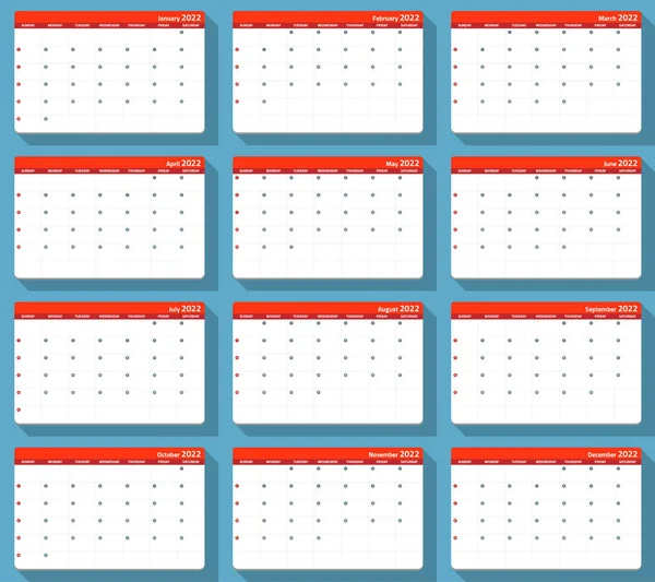 カレンダープランナー2022 ウィークスタート サンデー企業デザインプランナーテンプレート — ストックベクタ