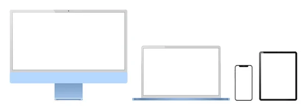 2021年一套实用的新设计薄框电脑显示器 笔记本电脑 平板电脑 智能手机 Eps 10矢量模板模拟 — 图库矢量图片
