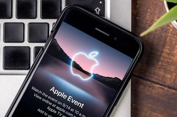 Анталья Турция Сентября 2021 Года Iphone Логотипом Мероприятия Apple 2021 — стоковое фото