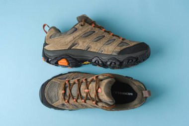 Antalya, Turkey - October 09, 2025: Merrell Moab 3 Gore-Tex waterproof hiking shoe with Vibram sole for rugged outdoor terrain