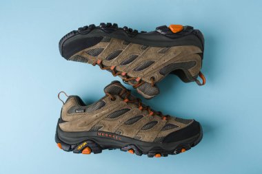 Antalya, Turkey - October 09, 2025: Merrell Moab 3 Gore-Tex waterproof hiking shoe with Vibram sole for rugged outdoor terrain