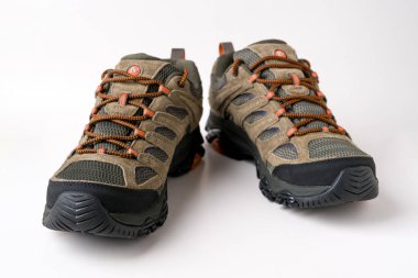 Antalya, Turkey - October 09, 2025: Merrell Moab 3 Gore-Tex waterproof hiking shoe with Vibram sole for rugged outdoor terrain