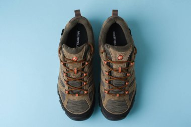 Antalya, Turkey - October 09, 2025: Merrell Moab 3 Gore-Tex waterproof hiking shoe with Vibram sole for rugged outdoor terrain