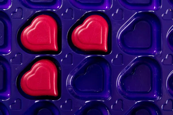 在框中的心形状情人节巧克力 — 图库照片