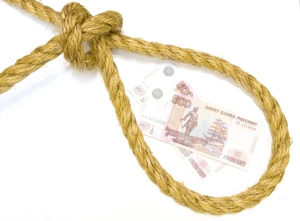 Rublo russo no laço de corda — Fotografia de Stock