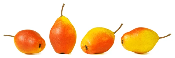 Pear standing and pears lying, group of yellow and red pears. — Stock Photo, Image