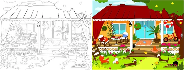 Seria Przytulnych Domów Ilustracje Wektorowe Dla Kolorowanki — Wektor stockowy