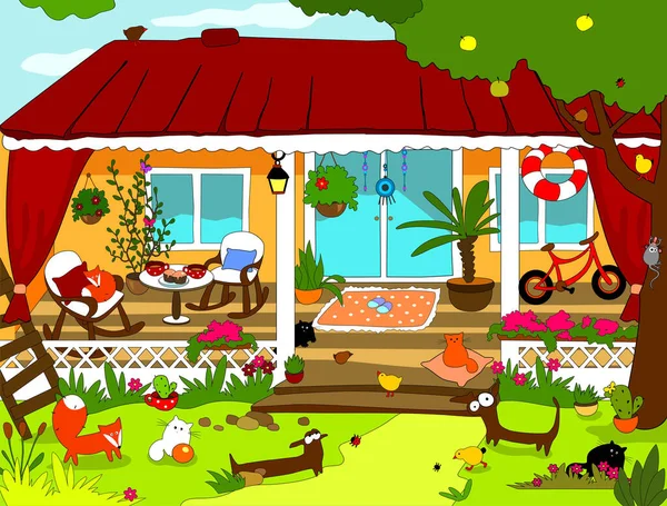 Vector Cartoon Illustration Cozy House Series — Stock Vector