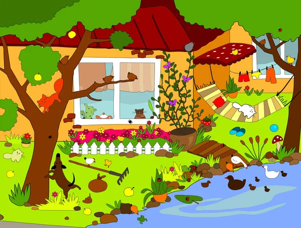 Illustrazione Del Cartone Animato Vettoriale Della Serie Cozy House — Vettoriale Stock