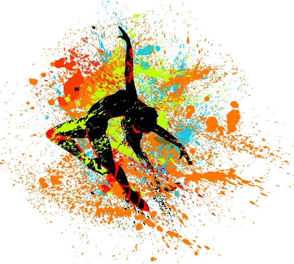 Красивая Танцующая Девушка Ярких Разноцветных Брызгах — стоковый вектор