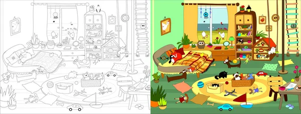 Cozy House Series Vector Illustrations Coloring Book — Stock Vector