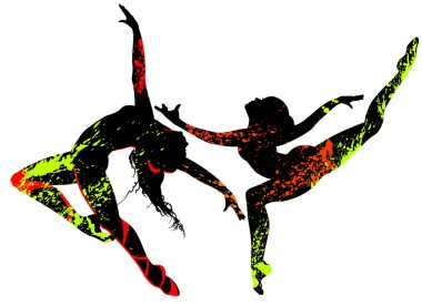 Parlak renkli sıçramalar içinde güzel dansçılar..