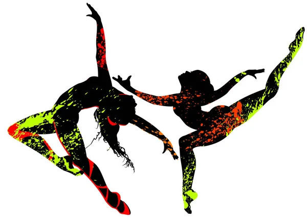 Belles Danseuses Éclaboussures Multicolores Lumineuses — Image vectorielle