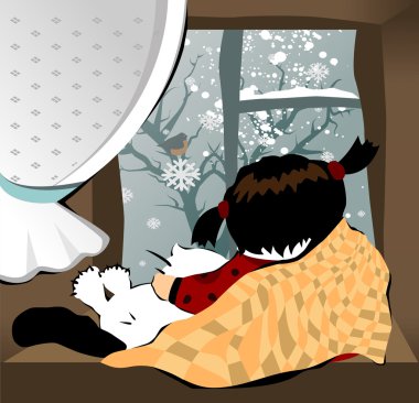 Kedisi olan küçük kız.